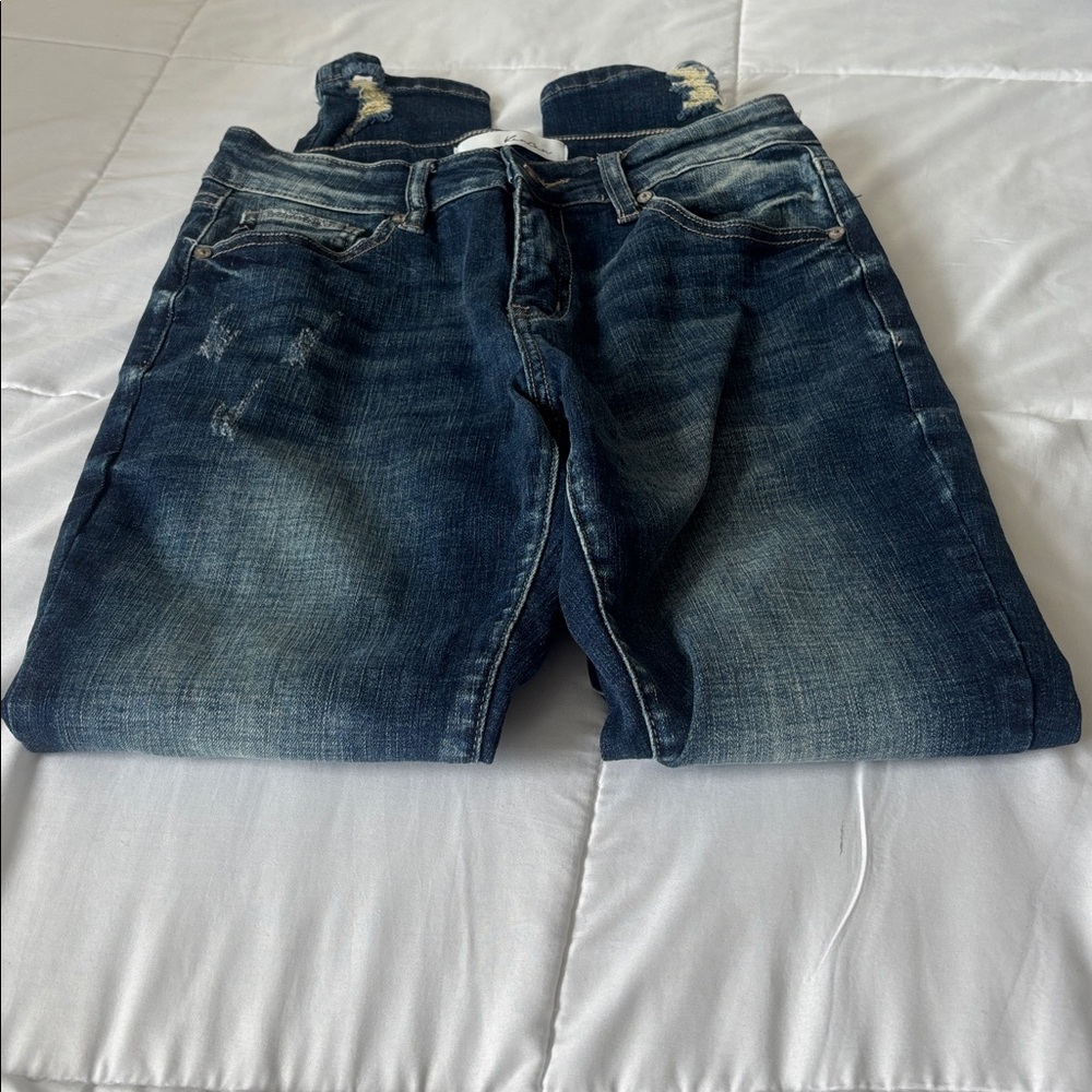 KanCan Women's Faded Blue Straight Leg Jeans